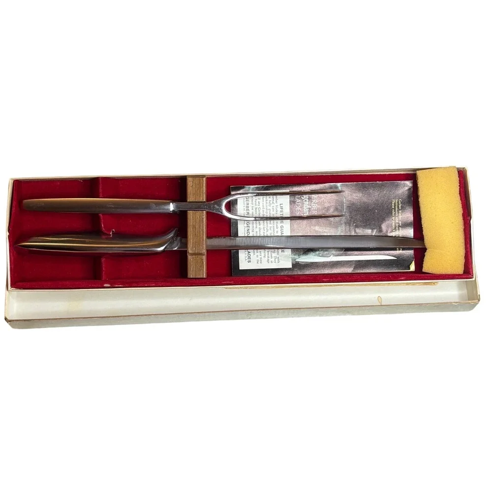 Vintage Gerber Balmung Carving Knife & Siegfried Fork Set Boxed Legendary Blades